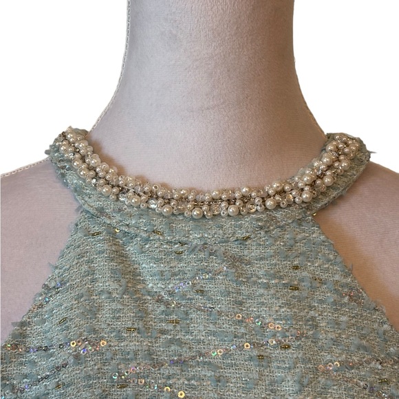Aqua Blue Sequin Metallic Tweed Dress Small - Picture 4 of 11